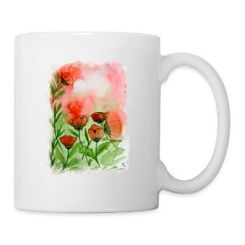 Mohnblumen Aquarell - Tasse - Weiß - Rechts