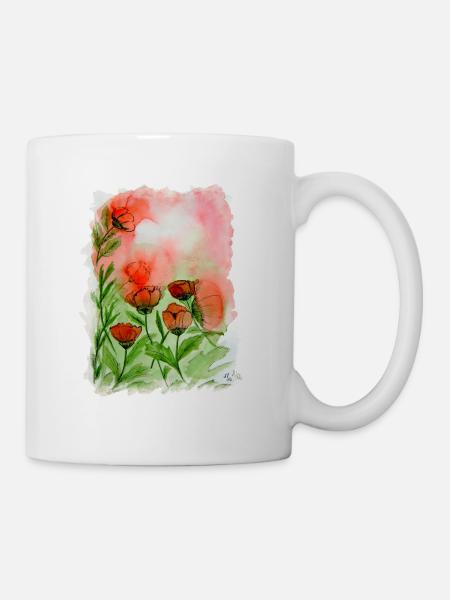 Mohnblumen Aquarell - Tasse - Weiß