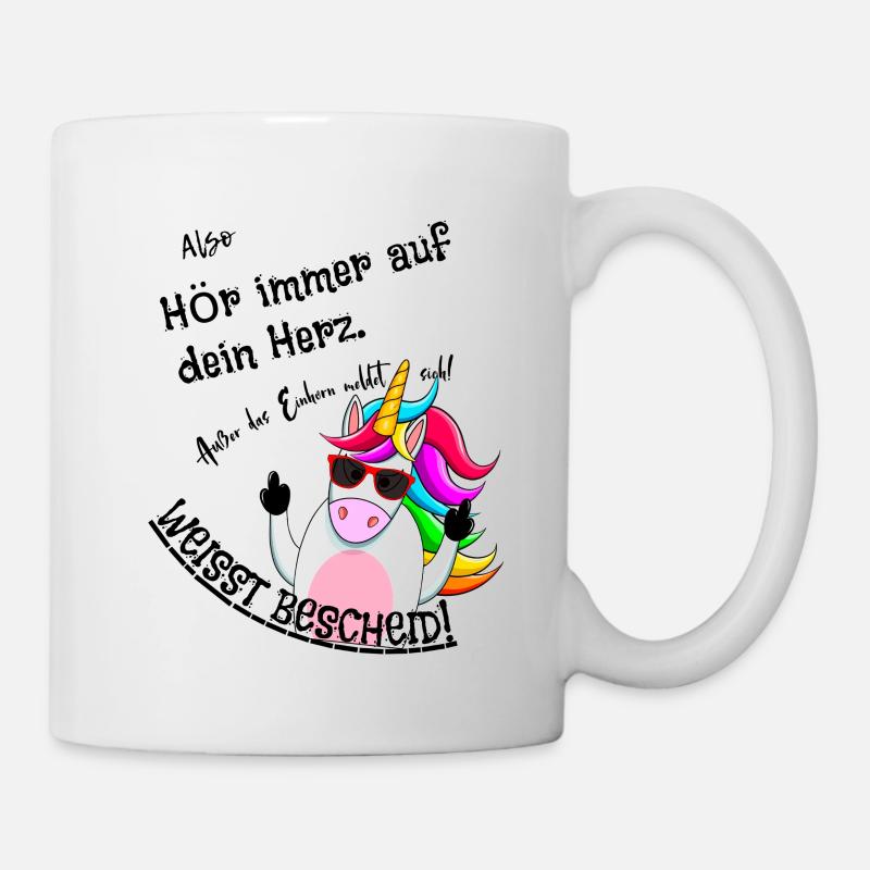 Einhorn meldet sich (schwarze Schrift) - Tasse - Weiß