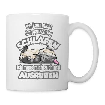 Süße schlafende Kuschelkatze mit Spruch - Tasse - Weiß - Rechts