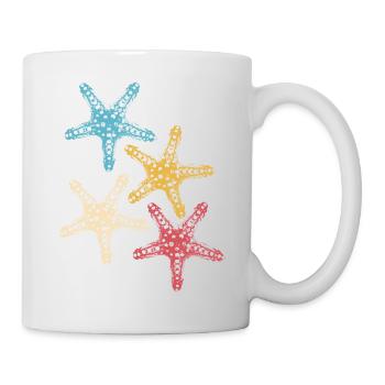 Retro Farben Seestern Tier bunt Meer Silhouette - Tasse - Weiß - Rechts
