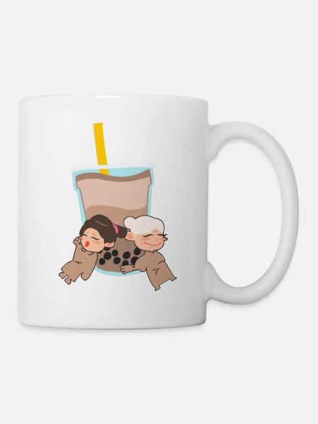 Deux Filles Avec Bubble Tea Mignon - Mug blanc - blanc