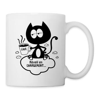 Chat fatigué avec café, réveil en chargement ! - Mug blanc - blanc - Droite