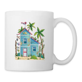 Blaues Holzhaus am Strand - Tasse - Weiß - Rechts