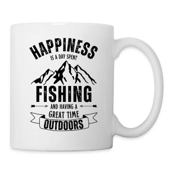 Happiness is a day spent fishing. Fishing in nature. - Mug - white - Right