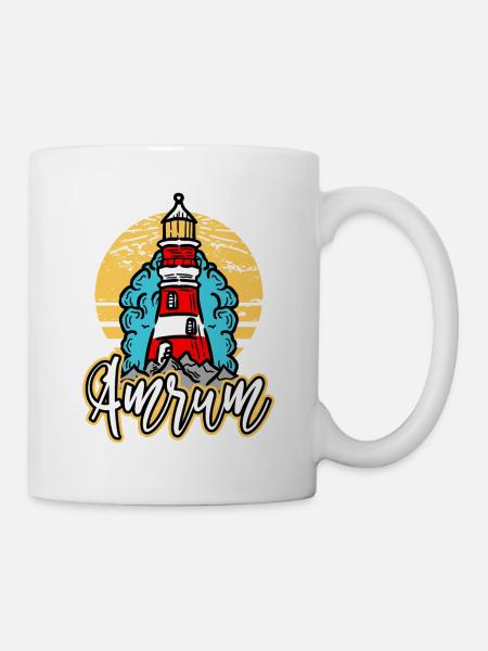 Amrum Deutschland Stadt Leuchtturm Skyline Schrift - Tasse - Weiß
