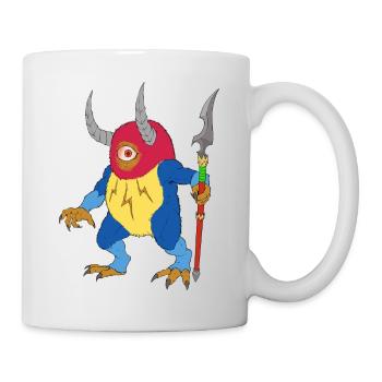 One-eyed fantasy monster with horns and spear - Mug - white - Right