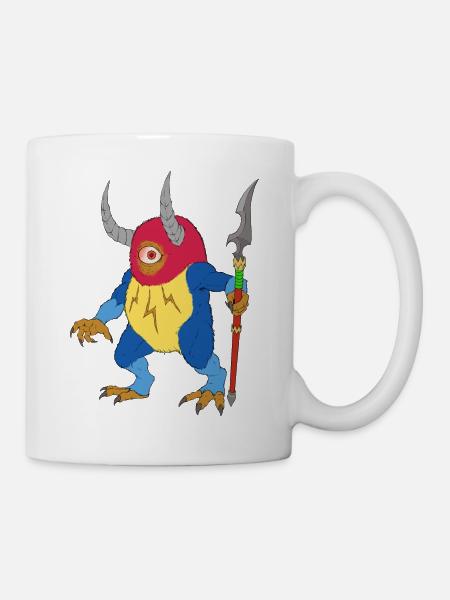 Monstre fantastique borgne avec des cornes et une lance - Mug blanc - blanc