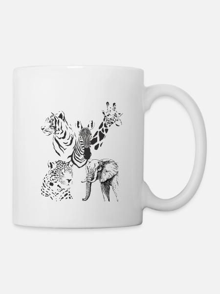 Tigre-Panthère-zèbre-girafe-éléphant - Mug blanc - blanc
