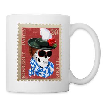 Briefmarke skull bierzelt party gretl - Tasse - Weiß - Rechts