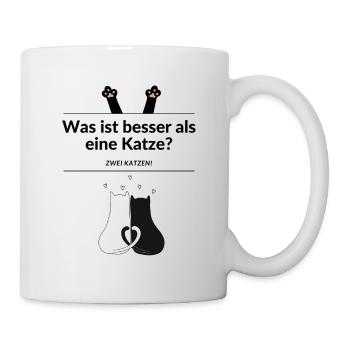 Was ist besser als eine Katze? - Zwei Katzen! - Tasse - Weiß - Rechts