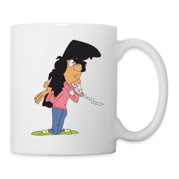 femme fille au téléphone cheveux noirs vie quotidienne adolescente - Mug blanc - blanc - Droite