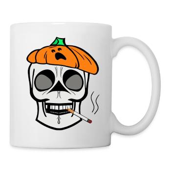 Skelett Schädel Kürbis Barett Zigarette , Cartoon - Tasse - Weiß - Rechts
