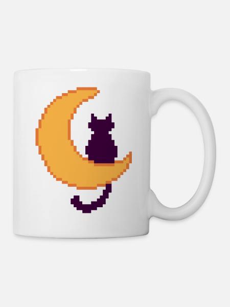 Cat - Moon - Mug - white