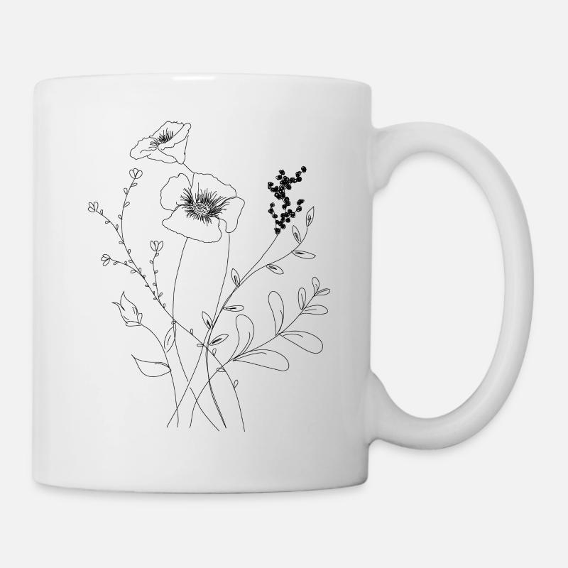Fine Line Art Blume - Tasse - Weiß
