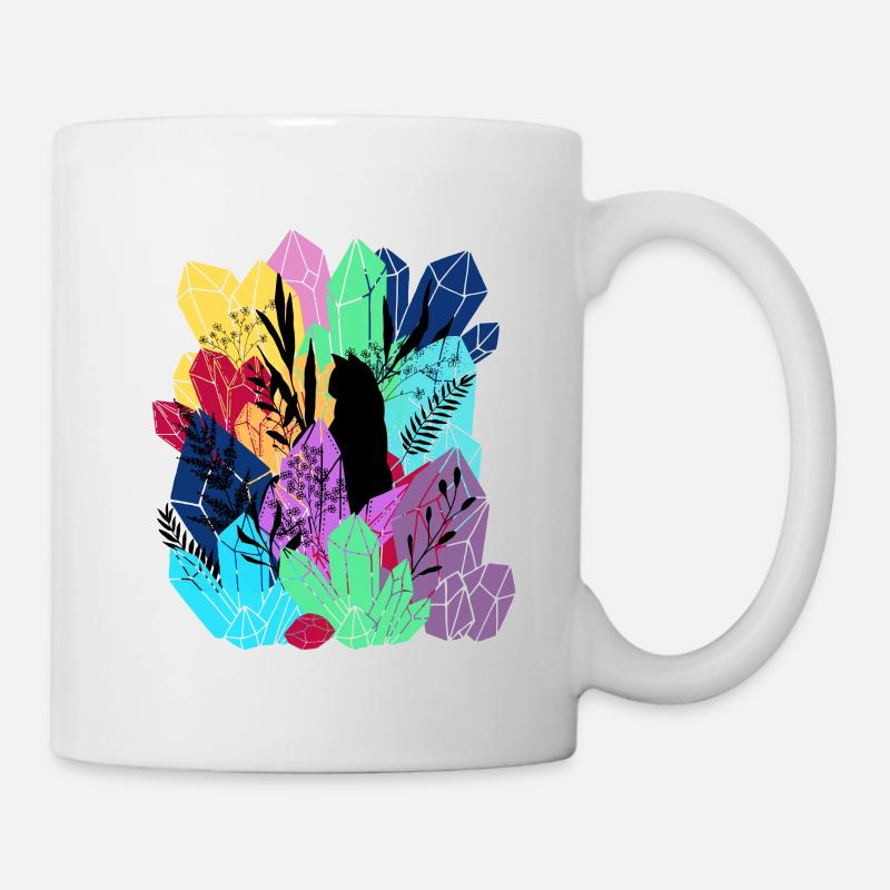 Kristalle - Katze - Magie - Tasse - Weiß
