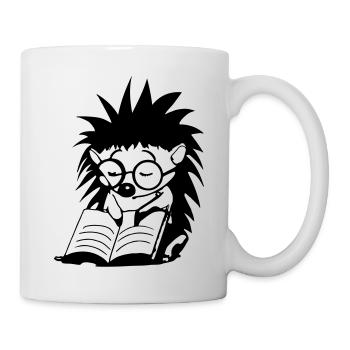 Igel liest Buch und schläft Illustration Geschenk - Tasse - Weiß - Rechts