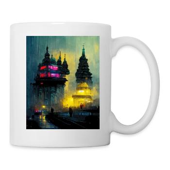 Neon Buddha Cyber Stadt im Regen - Tasse - Weiß - Rechts