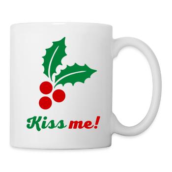 Kiss me - Weihnachtsdesign mit Mistel - Tasse - Weiß - Rechts