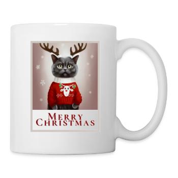 Süße britische Katze in einem festlichen roten Pullover. - Tasse - Weiß - Rechts