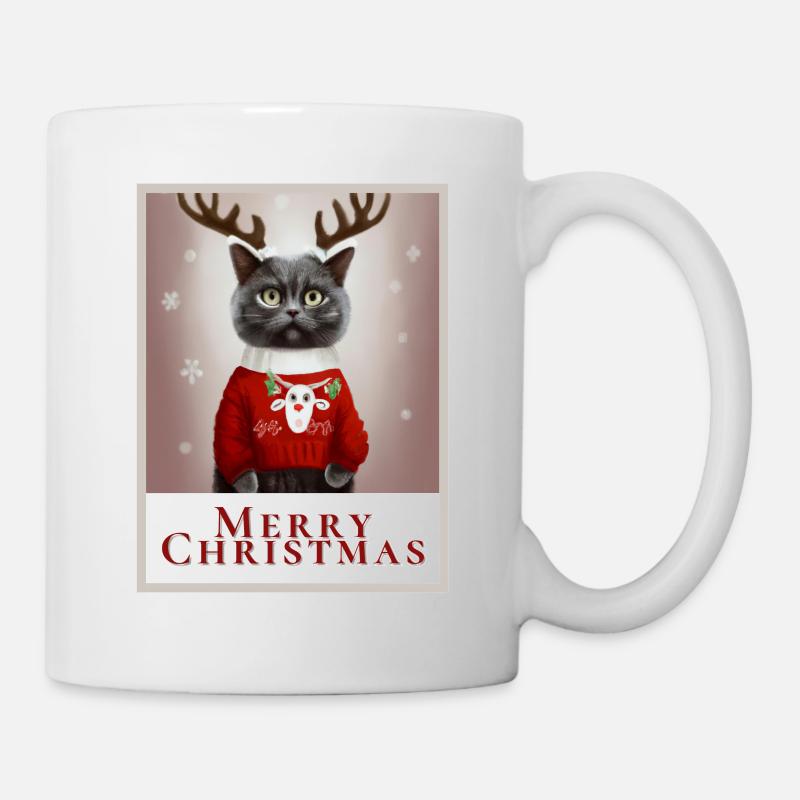 Süße britische Katze in einem festlichen roten Pullover. - Tasse - Weiß