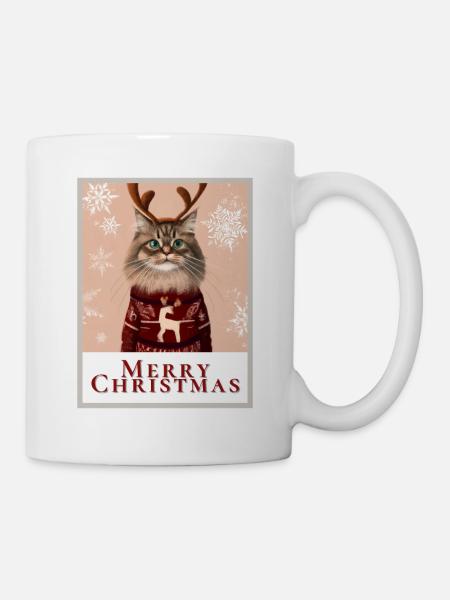Süße sibirische Katze im Weihnachtspullover. - Tasse - Weiß