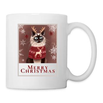 Cute Siberian cat in asweater with reindeer. - Mug - white - Right