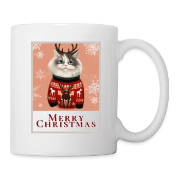 Christmas Siberian cat with reindeer on a sweater. - Mug - white - Right