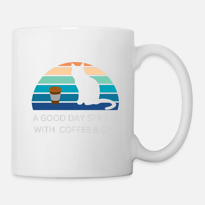 Cat Lover Shirt GUTER TAG BEGINNT MIT Kaffee & Katze - Tasse - Weiß