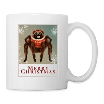 Porträt einer Vogelspinne in einem festlichen Pullover. - Tasse - Weiß - Rechts