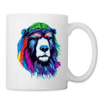 Der gelb pinke Bär - Tier Porträt Pop Art Style - Tasse - Weiß - Rechts
