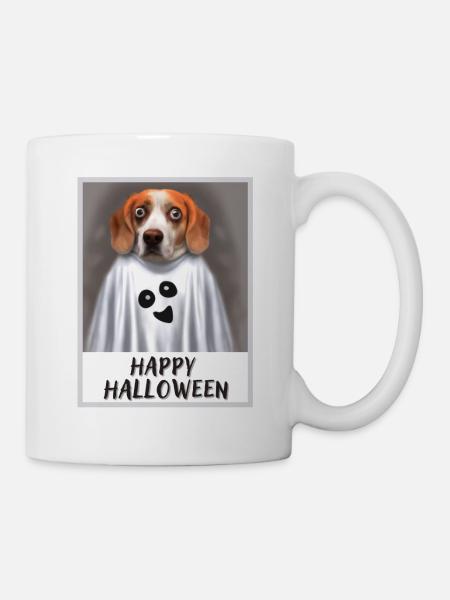 Porträt von Beagle im Halloween Geisterkostüm. - Tasse - Weiß