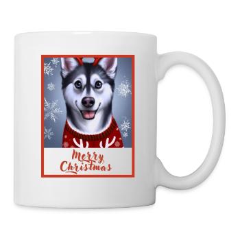 A young husky with blue eyes in a Christmas sweate - Mug - white - Right