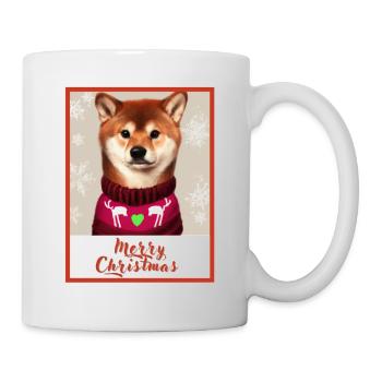 Shiba inu dog in a red Christmas sweater. - Mug - white - Right