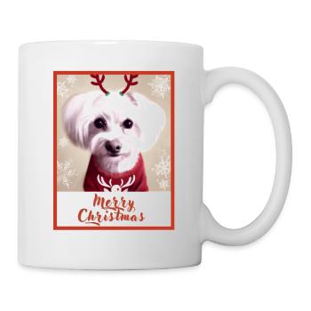 Chien maltais dans un pull de Noël rouge. - Mug blanc - blanc - Droite