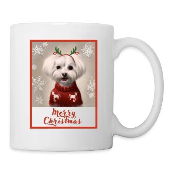 Sweet Maltese dog in a red Christmas sweater. - Mug - white - Right