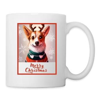 Un chien (Pembroke Corgi) dans un pull de Noël rouge. - Mug blanc - blanc - Droite