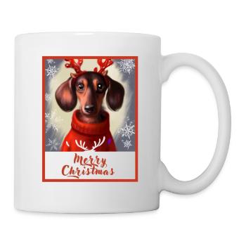 Doux chien heureux teckel dans un pull de Noël. - Mug blanc - blanc - Droite