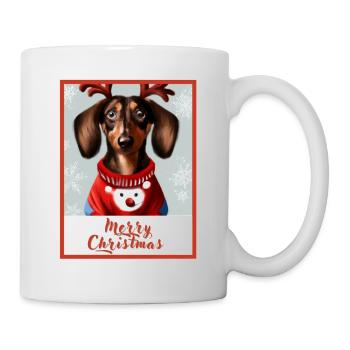 Portrait of a Dachshund in a red Christmas sweater - Mug - white - Right