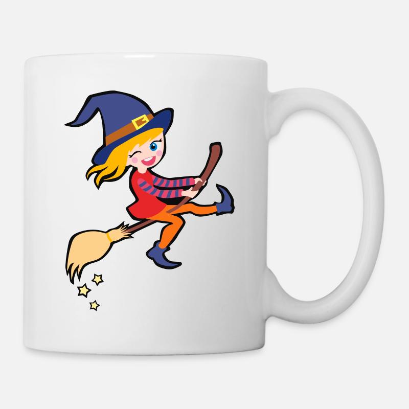 Hexe niedlich und frech auf dem Besen - Tasse - Weiß