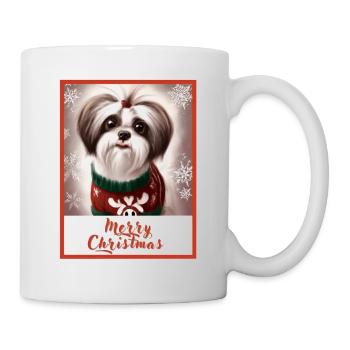 Shih tzu chien dans un pull de renne de Noël. - Mug blanc - blanc - Droite