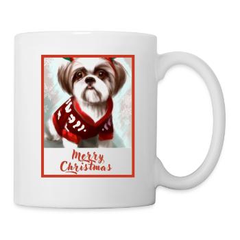 Shih tzu chien dans un pull de renne de Noël. - Mug blanc - blanc - Droite