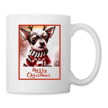 Hund (Chihuahua) im Weihnachtspullover mit Reinde - Tasse - Weiß - Rechts