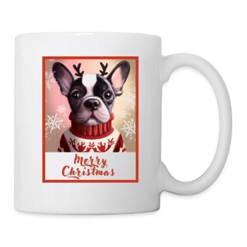 Festliches Porträt einer französischen Bulldogge im Pullover. - Tasse - Weiß - Rechts