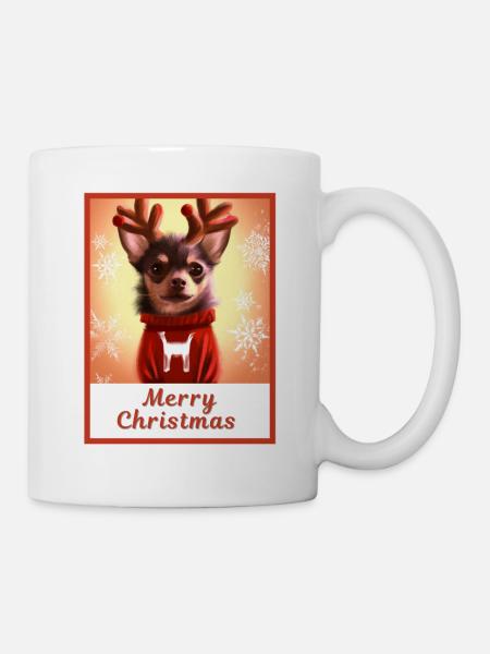 Portrait of a cute chihuahua dog in a red sweater. - Mug - white