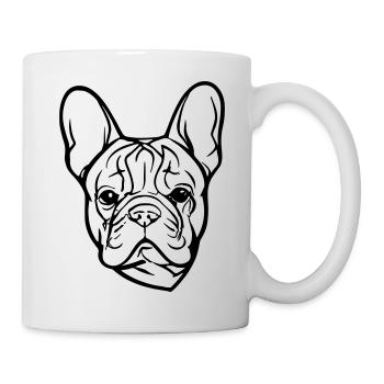 Französische Bulldogge Hund Kopf Illustration - Tasse - Weiß - Rechts