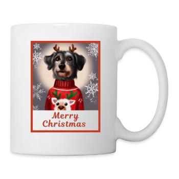 Schwarzer Zwergschnauzer im Weihnachtspullover. - Tasse - Weiß - Rechts