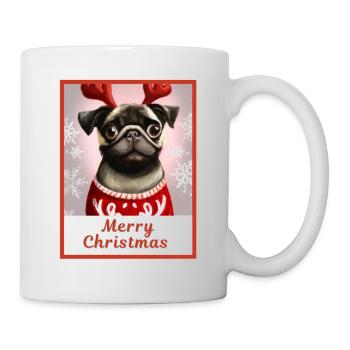 Bébé carlin dans un pull de Noël et des cornes de renne - Mug blanc - blanc - Droite