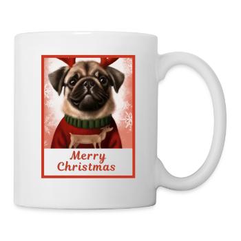 Portrait, Sweet happy doggy (Carlin) dans un Noël. - Mug blanc - blanc - Droite