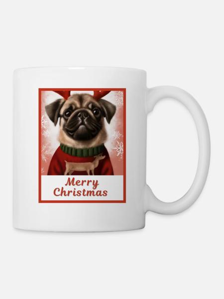 Portrait, Sweet happy doggy (Carlin) dans un Noël. - Mug blanc - blanc